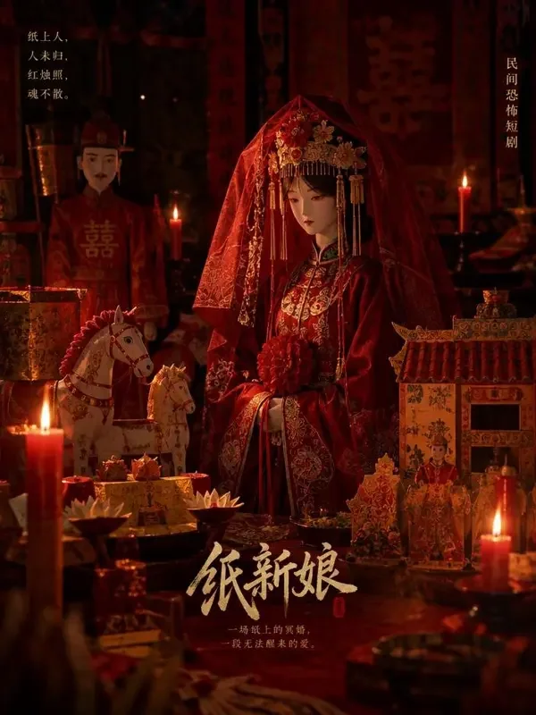 《纸人新娘》短剧封面，悬疑题材，共44集